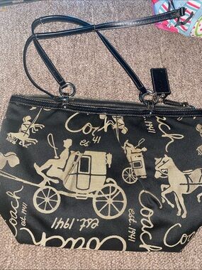 Coach Black and Gold Signature Carriage Tote